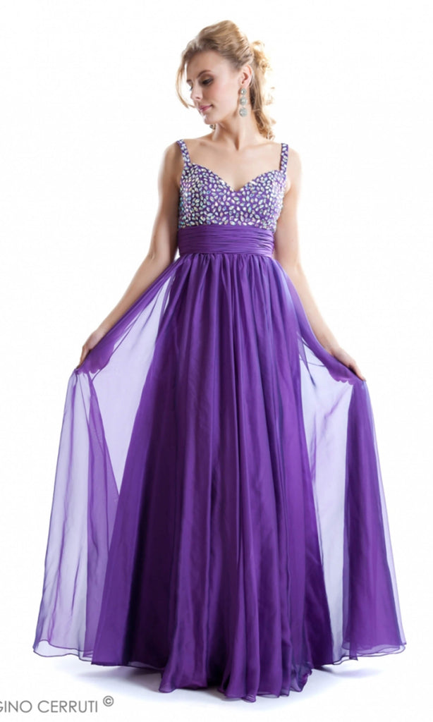 1505C Purple Gino Cerruti Crystal Bodice Evening Dress - Fab Frocks