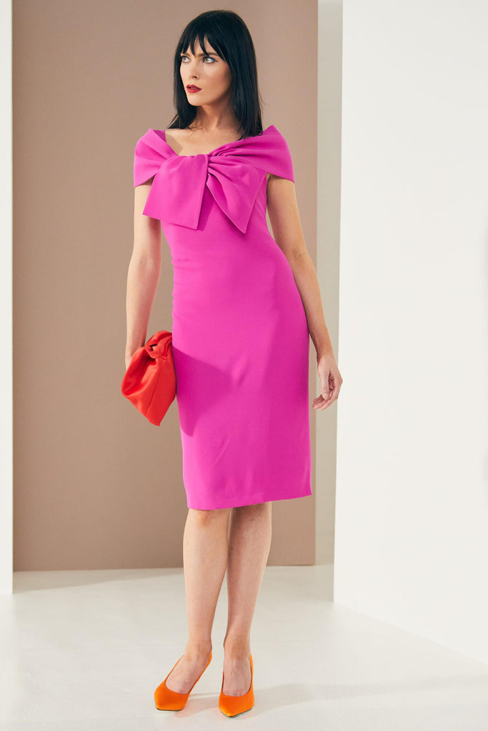 Kate Cooper 137 Fuchsia Pink On The Shoulder Occasion Dress - Fab Frocks Boutique