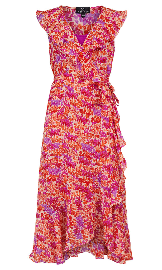 Molly Jo 7825-71098 Orange Petal Print Chiffon Wrap Dress - Fab Frocks