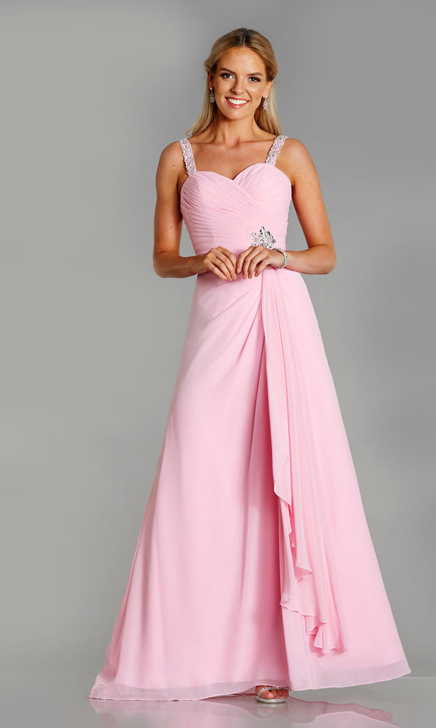 Tiffanys Tia Pale Pink A-Line Chiffon Prom Dress - Fab Frocks