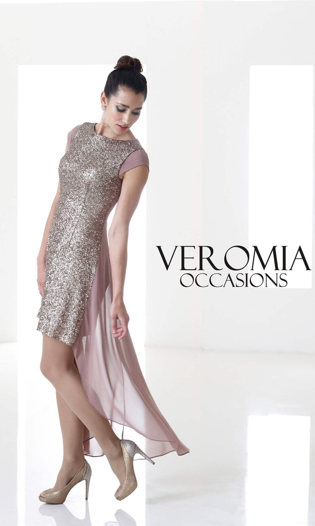 VO4751 Latte Veromia Occasions High-Low Cocktail Dress - Fab Frocks