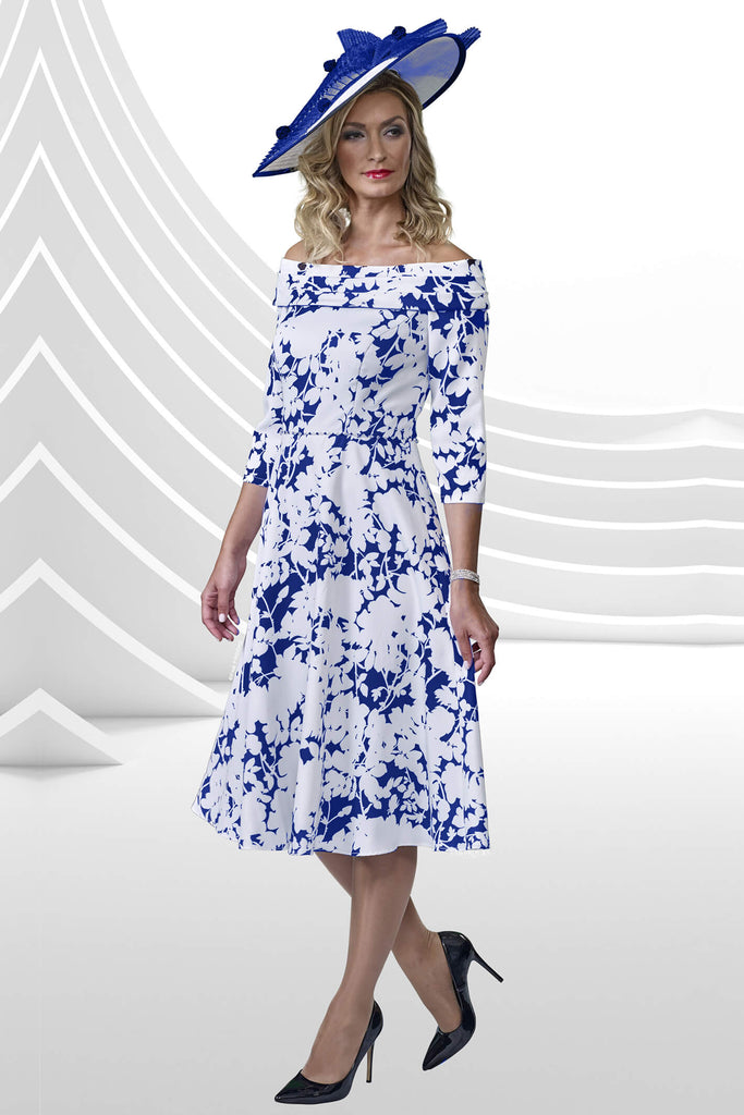 Veromia Occasions VO9167 Cobalt Blue Ivory A-Line Midi Dress - Fab Frocks Boutique