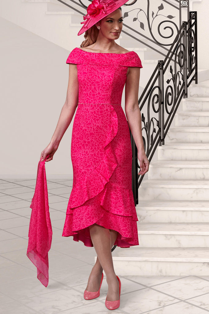 Veromia Occasions VO9684 Lipstick Pink Ruffle Front Occasion Dress - Fab Frocks