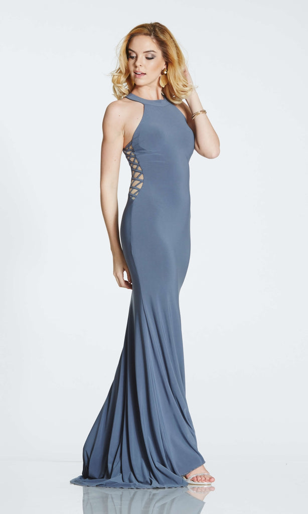 Tiffanys Illusion Skyler* Charcoal Evening Prom Dress - Fab Frocks