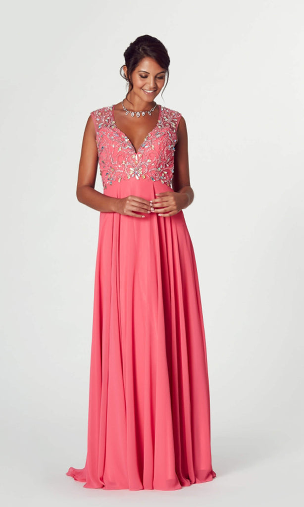 Mckenzie* Coral Tiffanys Illusion Evening Prom Dress - Fab Frocks