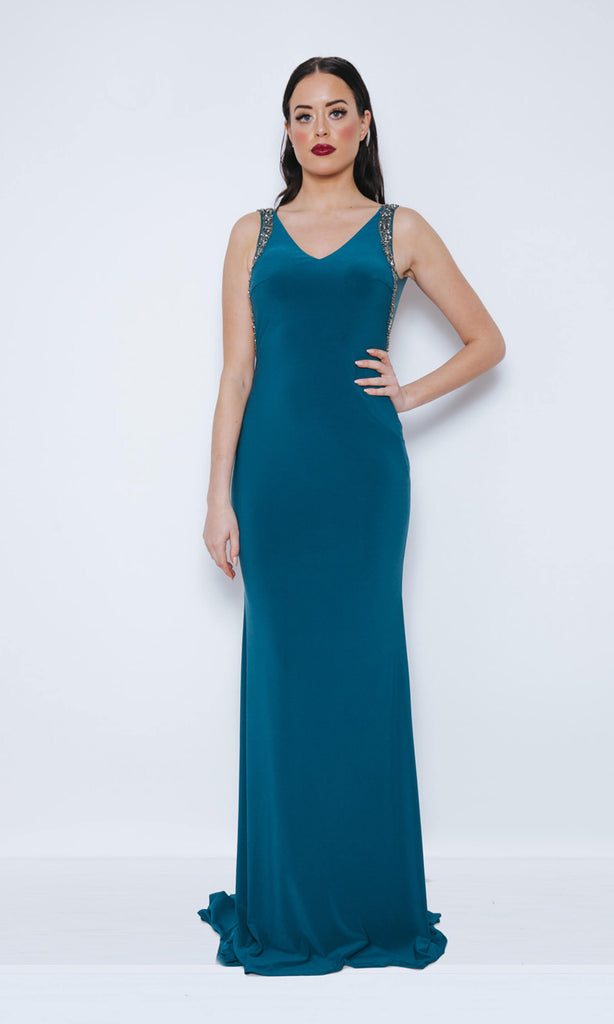 1013410 Midnight Teal Dynasty Backless Evening Dress - Fab Frocks