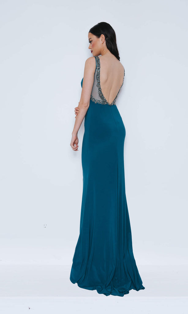 1013410 Midnight Teal Dynasty Backless Evening Dress - Fab Frocks