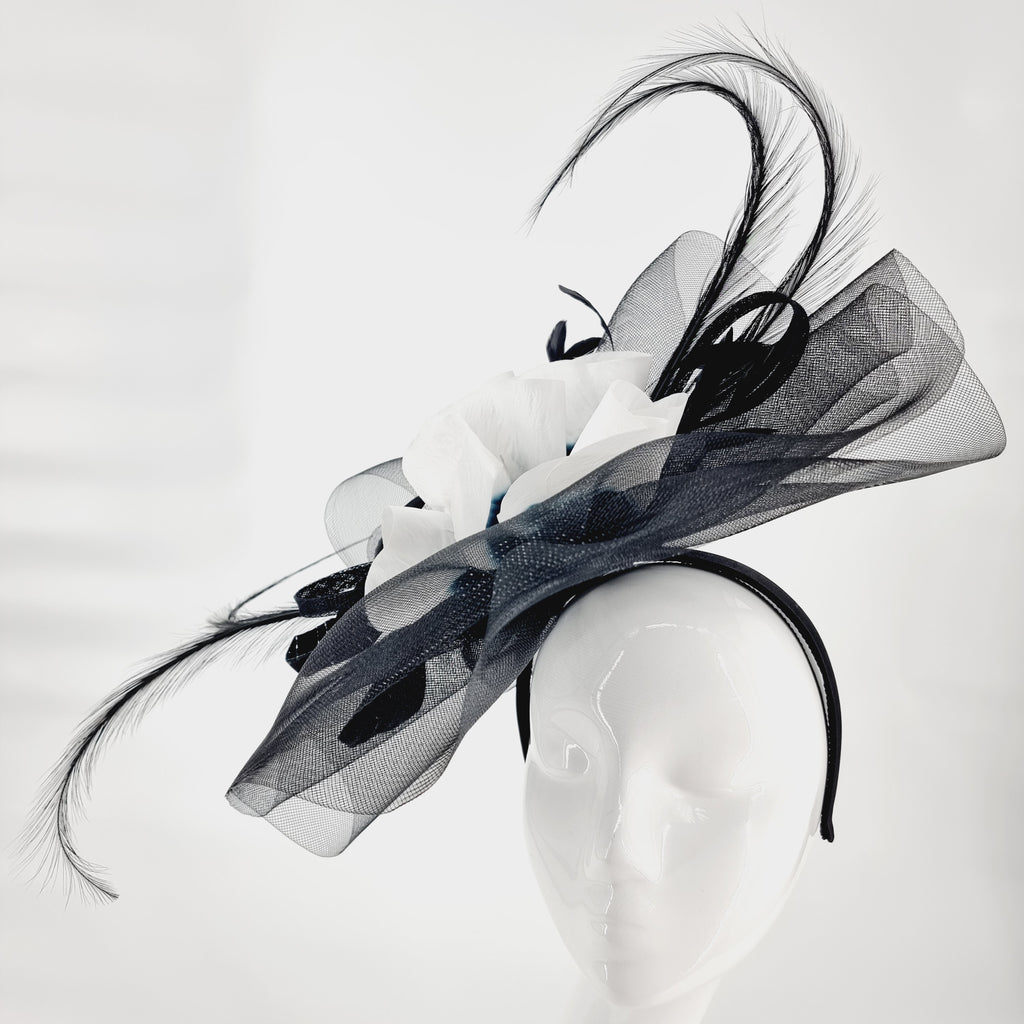 Luis Civit 0293 Black Ivory Large Fascinator - Fab Frocks