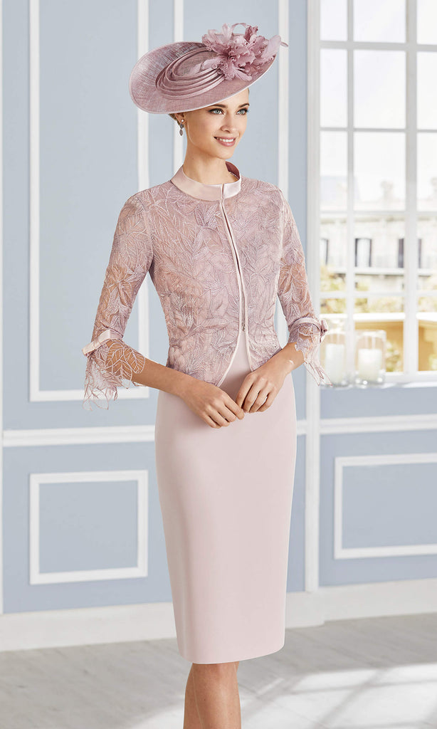 3G282 Taupe Couture Club Dress With Lace jacket - Fab Frocks