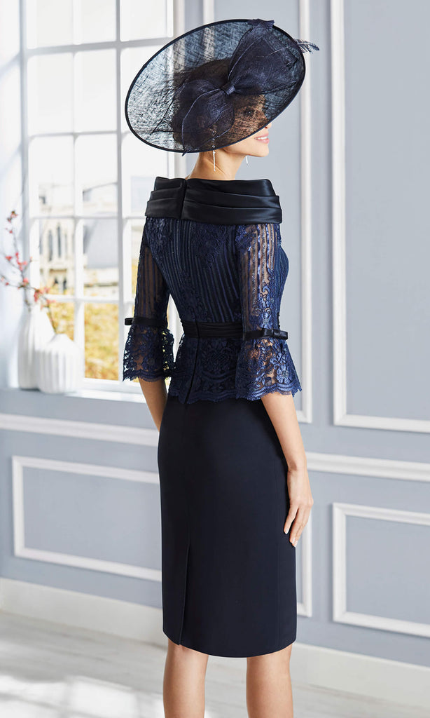 4G183 Navy Couture Club Boat Neckline Occasion Dress - Fab Frocks