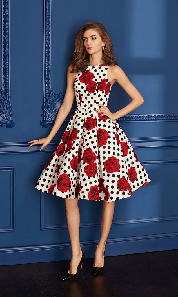 4J1B5 Red White Marfil Rose Polka Dot Fifties Style Tea Dress - Fab Frocks