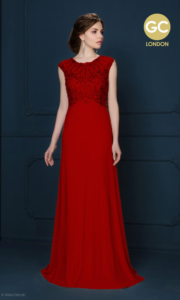 2067S Red Gino Cerruti High Neck Jersey Evening Dress - Fab Frocks