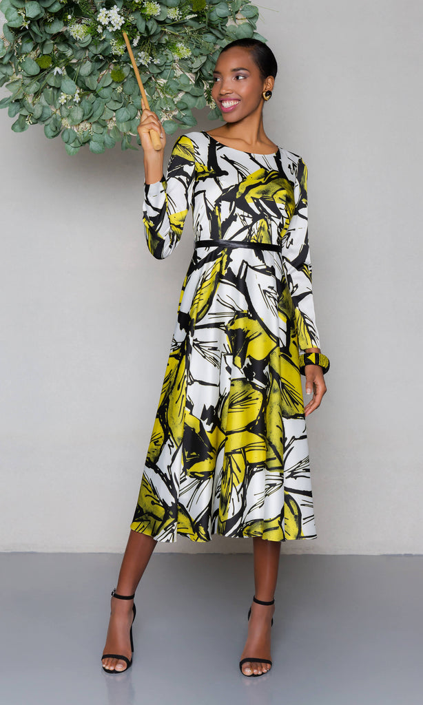 Carla Ruiz 97579 Amarillo Lime Print Midi Dress - Fab Frocks