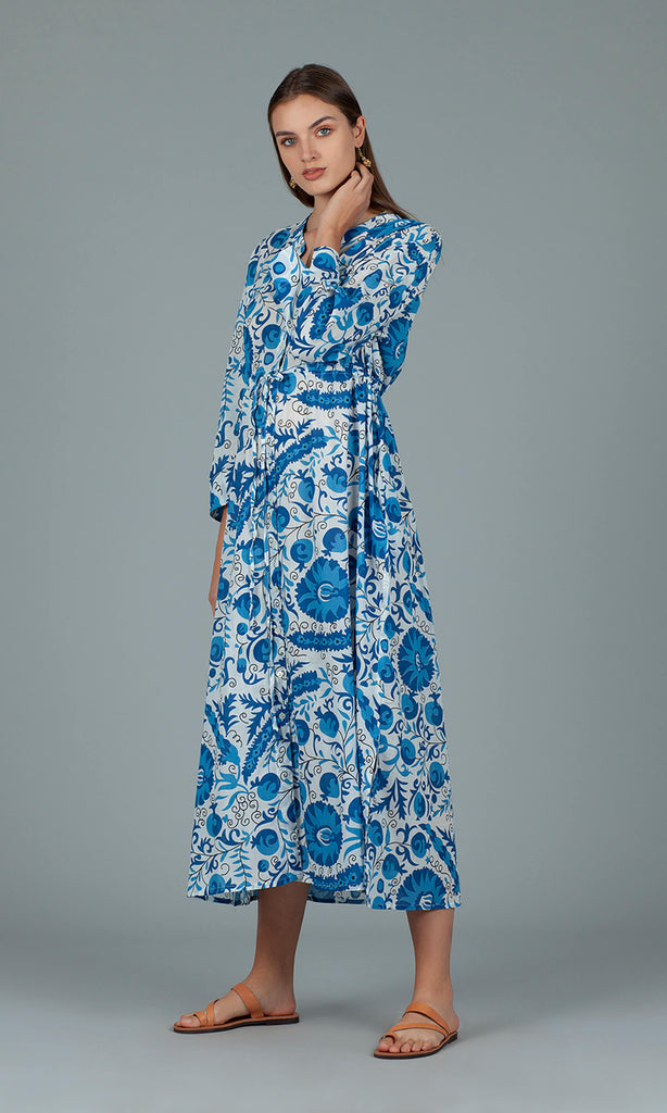 Dream Fashions AN282 Lounger Dress Afghan Blue - Fab Frocks
