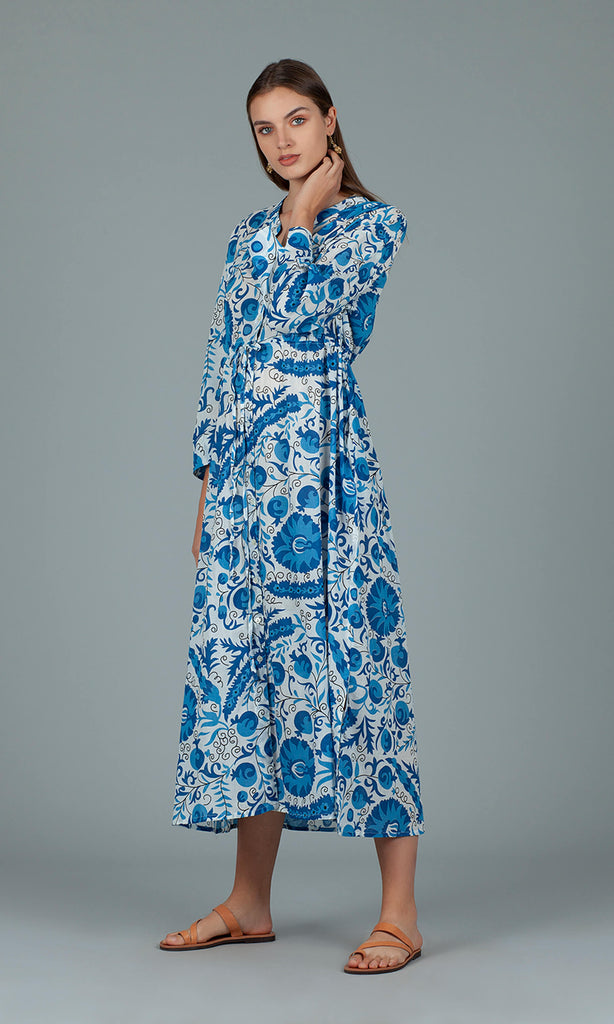 Dream Fashions AN282 Lounger Dress Afghan Blue - Fab Frocks