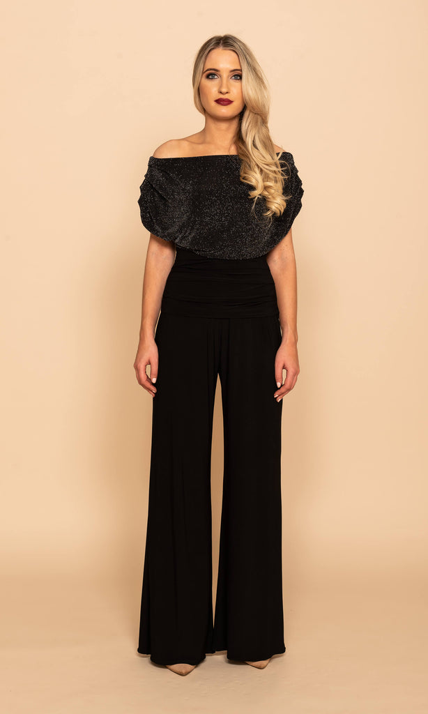 Carbon Black Sparkle Atom Label Evening Party Jumpsuit - Fab Frocks