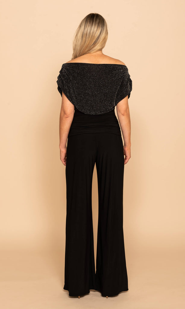 Carbon Black Sparkle Atom Label Evening Party Jumpsuit - Fab Frocks