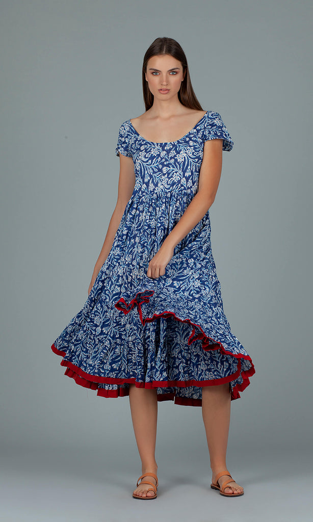 Dream Fashions AN314 Pranella Floral Blue Dress - Fab Frocks