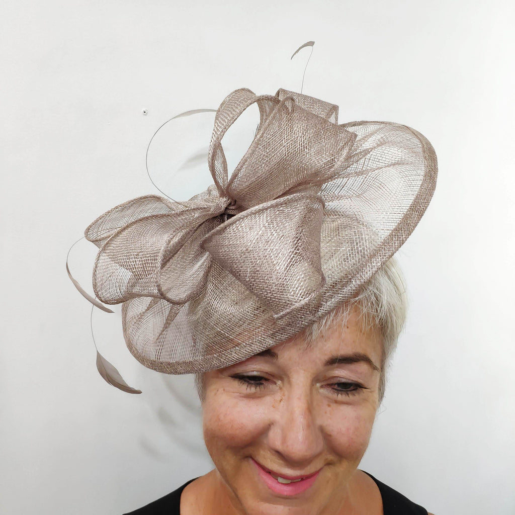 4QT24 Taupe Couture Club Fascinator - Fab Frocks