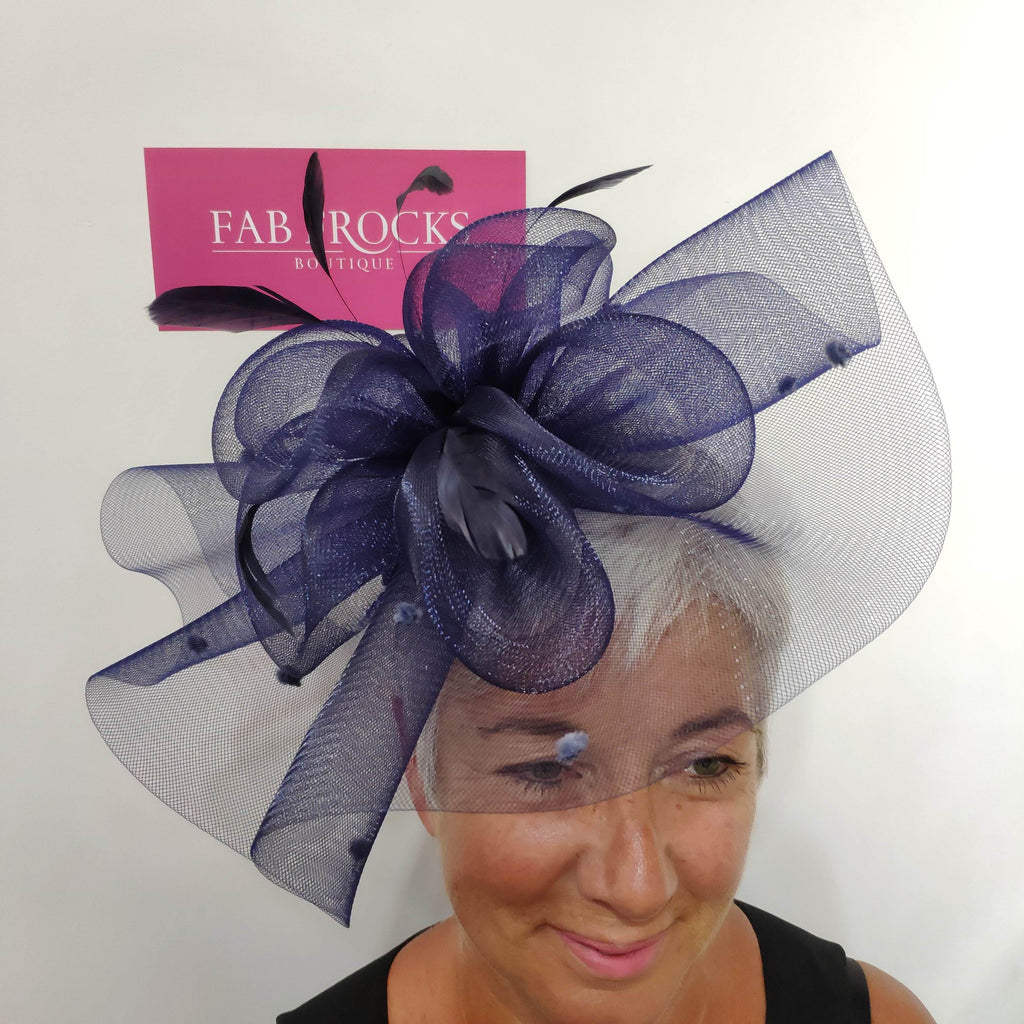 4QT22 Navy Couture Club Mesh Fascinator - Fab Frocks