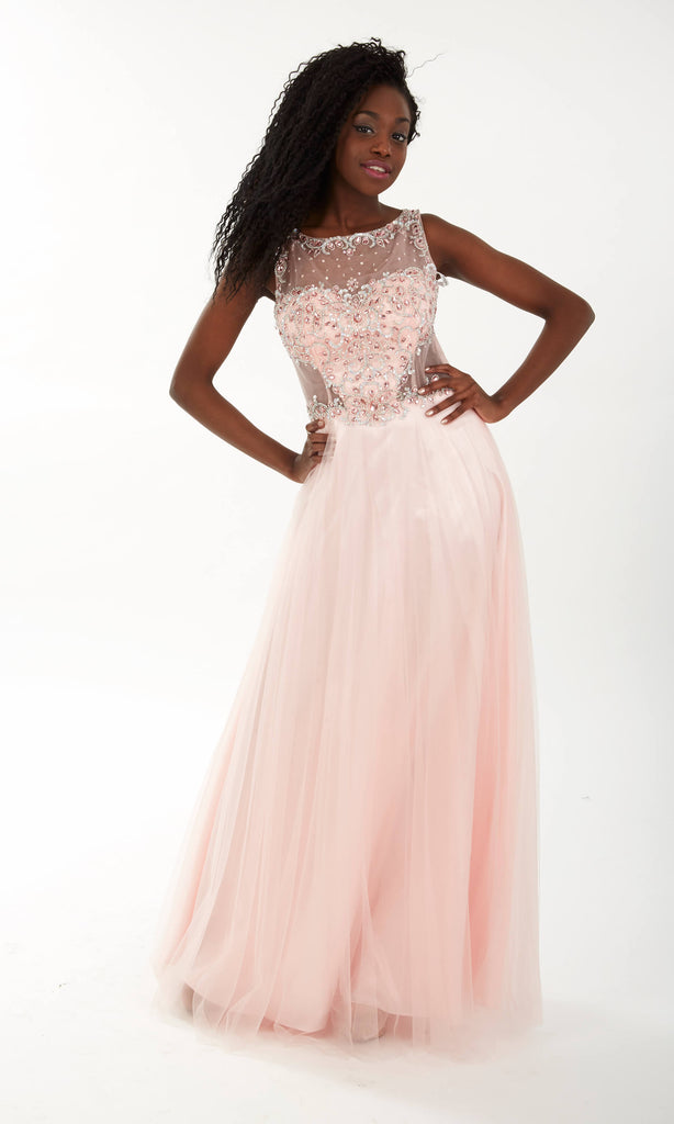 Laura Pink Crystal Breeze Net Ballgown With Sparkle Top - Fab Frocks