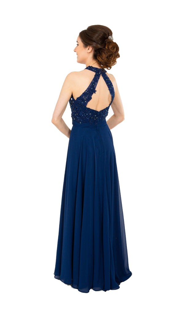 PF9283 Navy Prom Frocks Dress Beaded Bodice Floaty Skirt - Fab Frocks