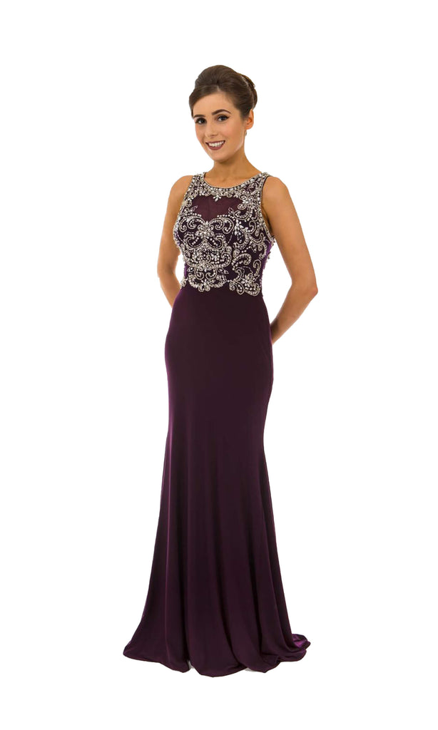 PF9480 Aubergine Prom Frocks Dress With Open Cut-Out Back - Fab Frocks