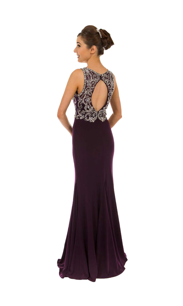 PF9480 Aubergine Prom Frocks Dress With Open Cut-Out Back - Fab Frocks