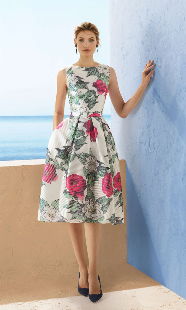 3J190 Rose Print Marfil Barcelona Backless Hi-Lo Dress - Fab Frocks