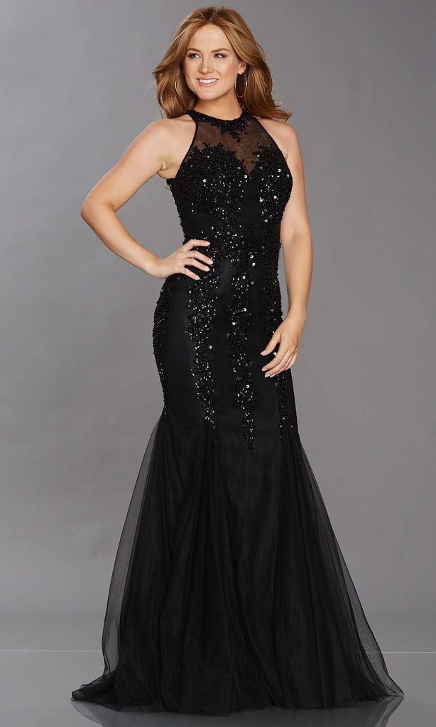 Tiffanys Illusion Sasha Black Evening Prom Dress | Fab Frocks