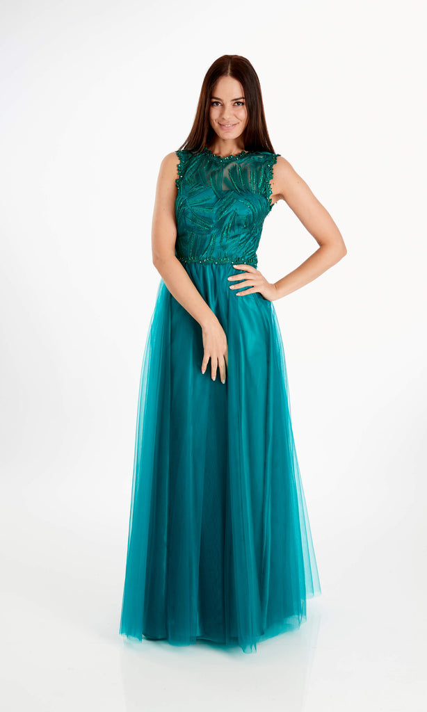 Violet Green Crystal Breeze Ballgown Evening Prom Dress - Fab Frocks