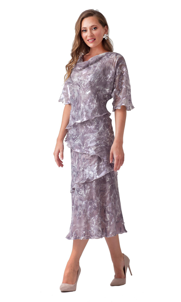 Allison 21602595 Beige Print Floaty Silk Chiffon Top & Skirt - Fab Frocks
