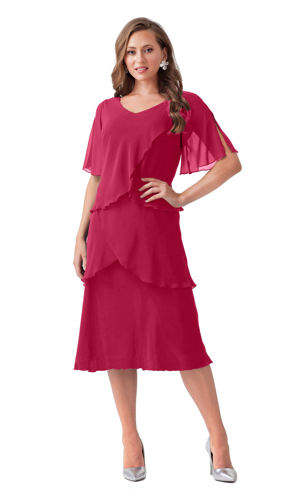 Allison 6165 Fuchsia Pink Chiffon Layered Occasion Dress - Fab Frocks