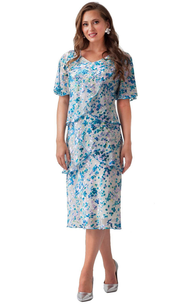 Allison 6184 Silk Turquoise Blue Layer Occasion Dress - Fab Frocks