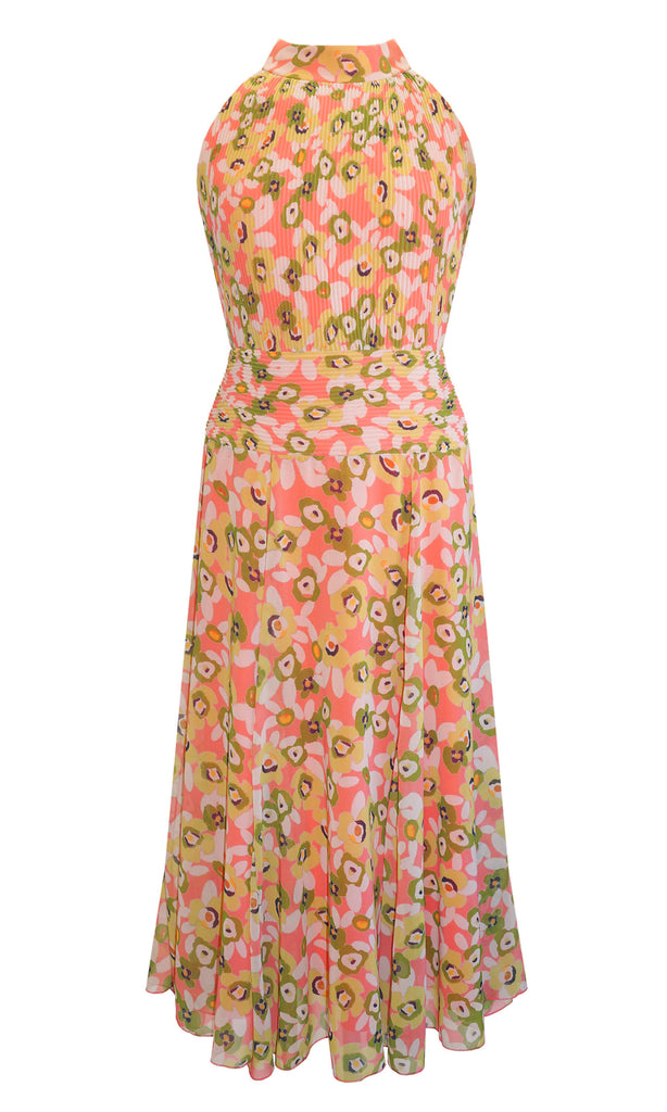 Arggido 45561 Coral Green Collar Neck Sleeveless Print Dress - Fab Frocks