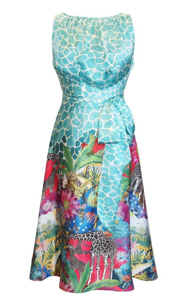 Arggido 45638 Blue Jungle Print Sleeveless A-Line Dress - Fab Frocks