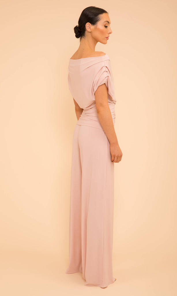 Atom Label Carbon Blush Pink Jersey Jumpsuit - Fab Frocks