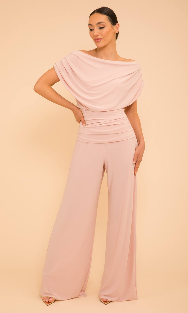 Atom Label Carbon Blush Pink Jersey Jumpsuit - Fab Frocks