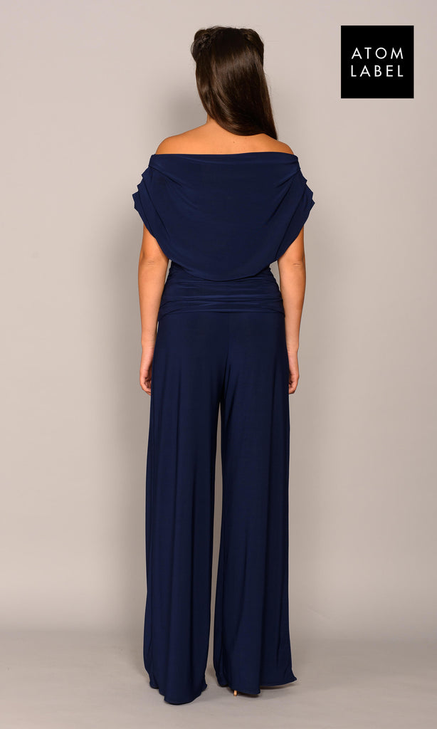 Atom Label Carbon Navy Blue Jersey Jumpsuit - Fab Frocks