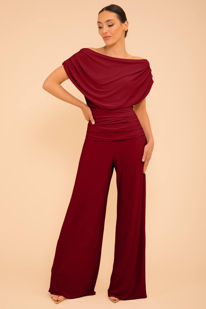 Atom Label Carbon Wine Red Jersey Jumpsuit - Fab Frocks Boutique