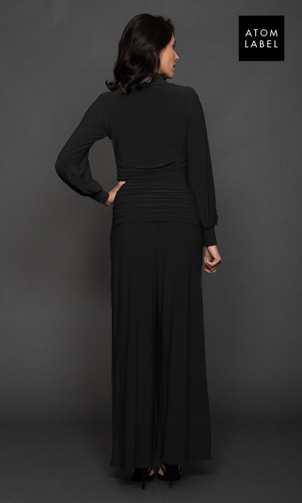 Uranium Black Atom Label Jersey Jumpsuit With Sleeves - Fab Frocks