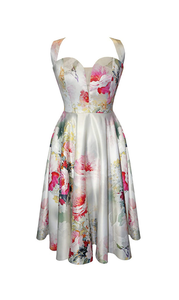 94591 Mint Fuchsia Carla Ruiz Floral Print Dress - Fab Frocks