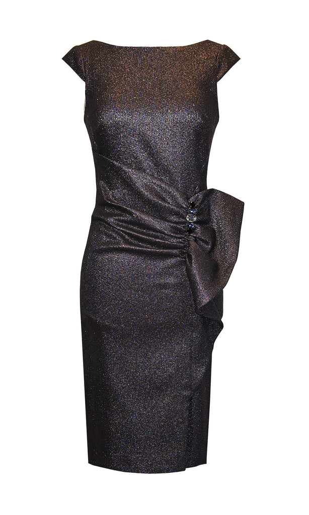 96018 Navy Gold Carla Ruiz Cocktail Party Dress - Fab Frocks