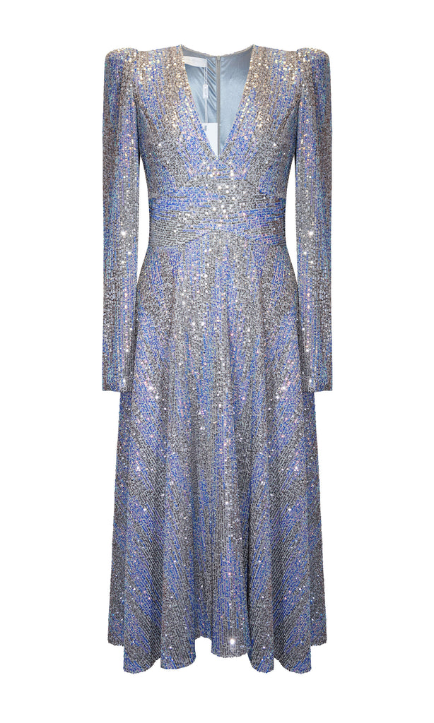 97037 Silver Blue Carla Ruiz Sequin Cocktail Party Dress - Fab Frocks