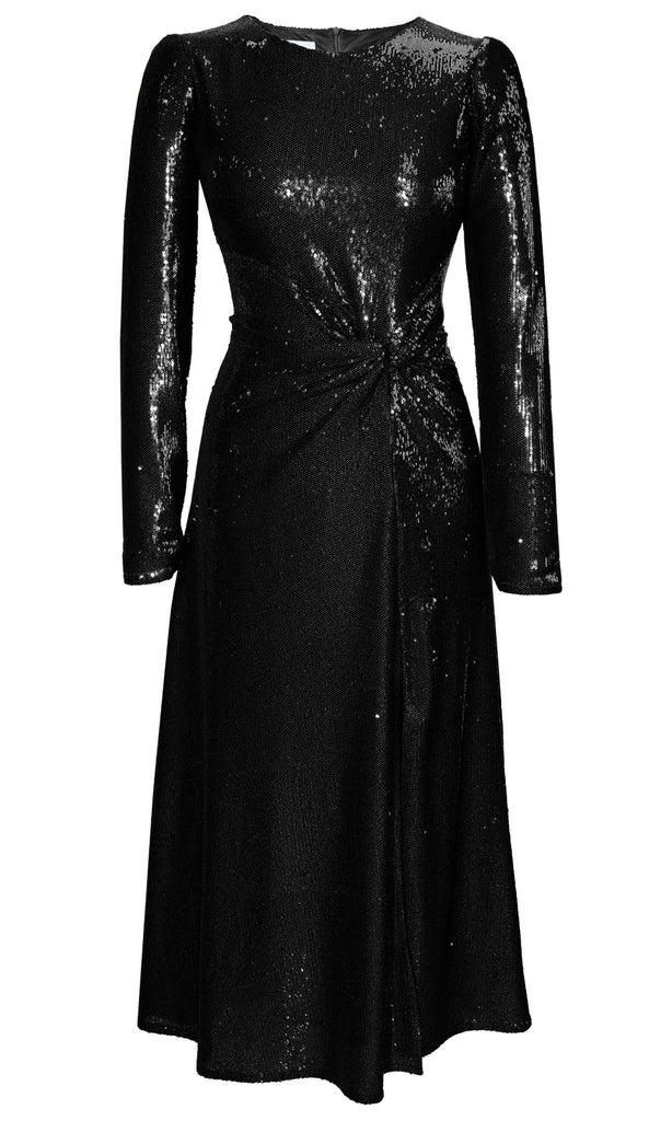 Carla Ruiz 99051 Black Sequin Long Sleeve Midi Cocktail Dress - Fab Frocks