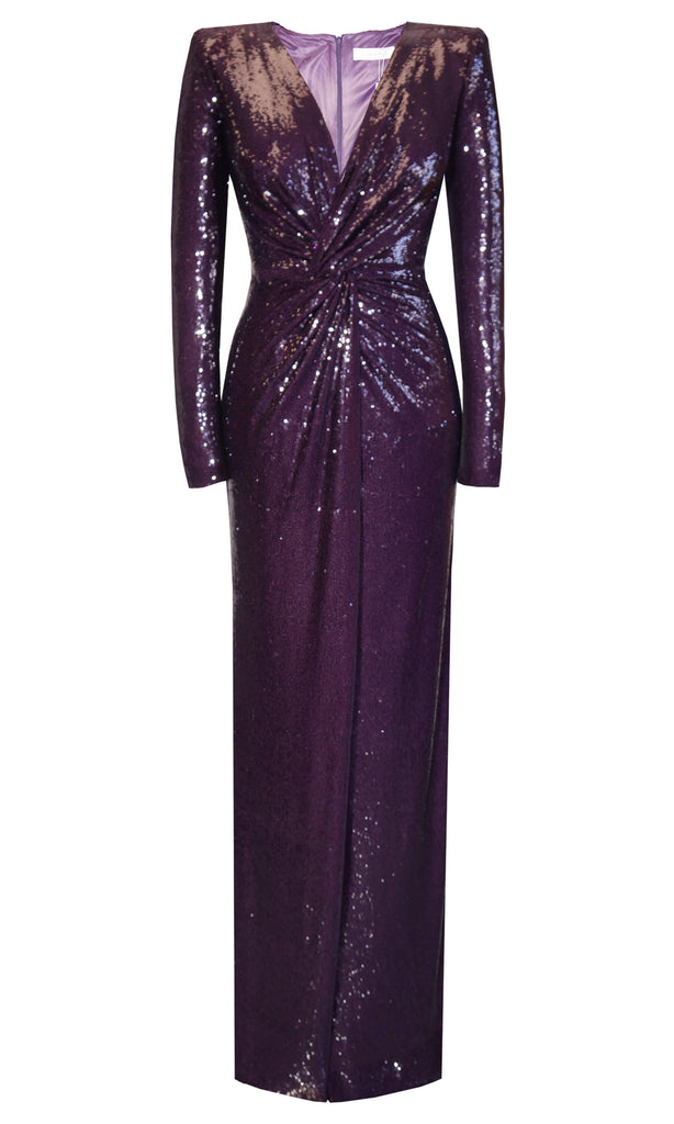 Carla Ruiz 99053 Purple Sequin Long Sleeve Evening Dress - Fab Frocks