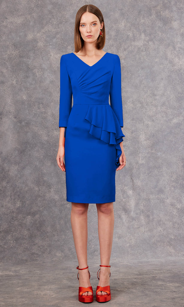 Carla Ruiz 99514 Cobalt Blue Ruffle Waist Occasion Dress - Fab Frocks Boutique
