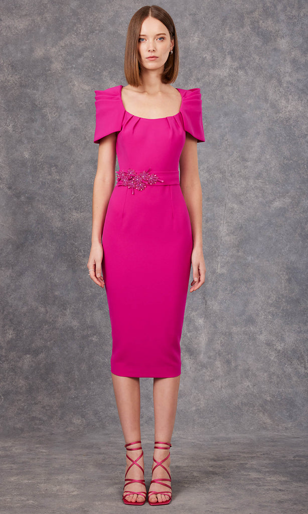 Carla Ruiz 99536 Fuchsia Pink Ruched Sleeve Occasion Dress - Fab Frocks Boutique