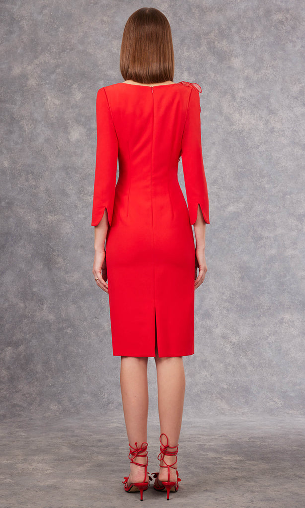 Carla Ruiz 99537 Red Ruffle Shoulder Occasion Dress - Fab Frocks Boutique