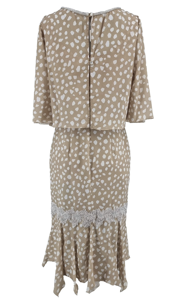 Carmen Melero 9054-4-4339 Taupe Polka Chiffon Dress & Jacket - Fab Frocks